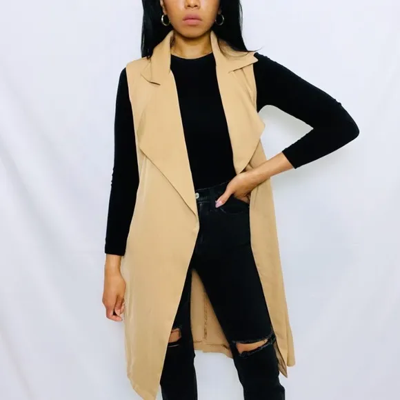 Glamorous | Draped Waterfall Sleeveless Trench
