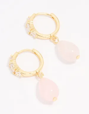 Gold Plated Cubic Zirconia Semi Precious Drop Earrings