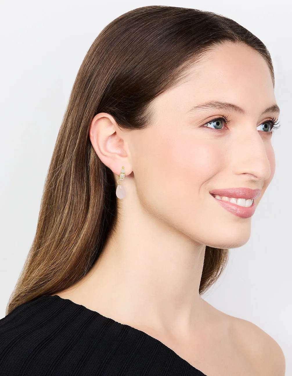 Gold Plated Cubic Zirconia Semi Precious Drop Earrings