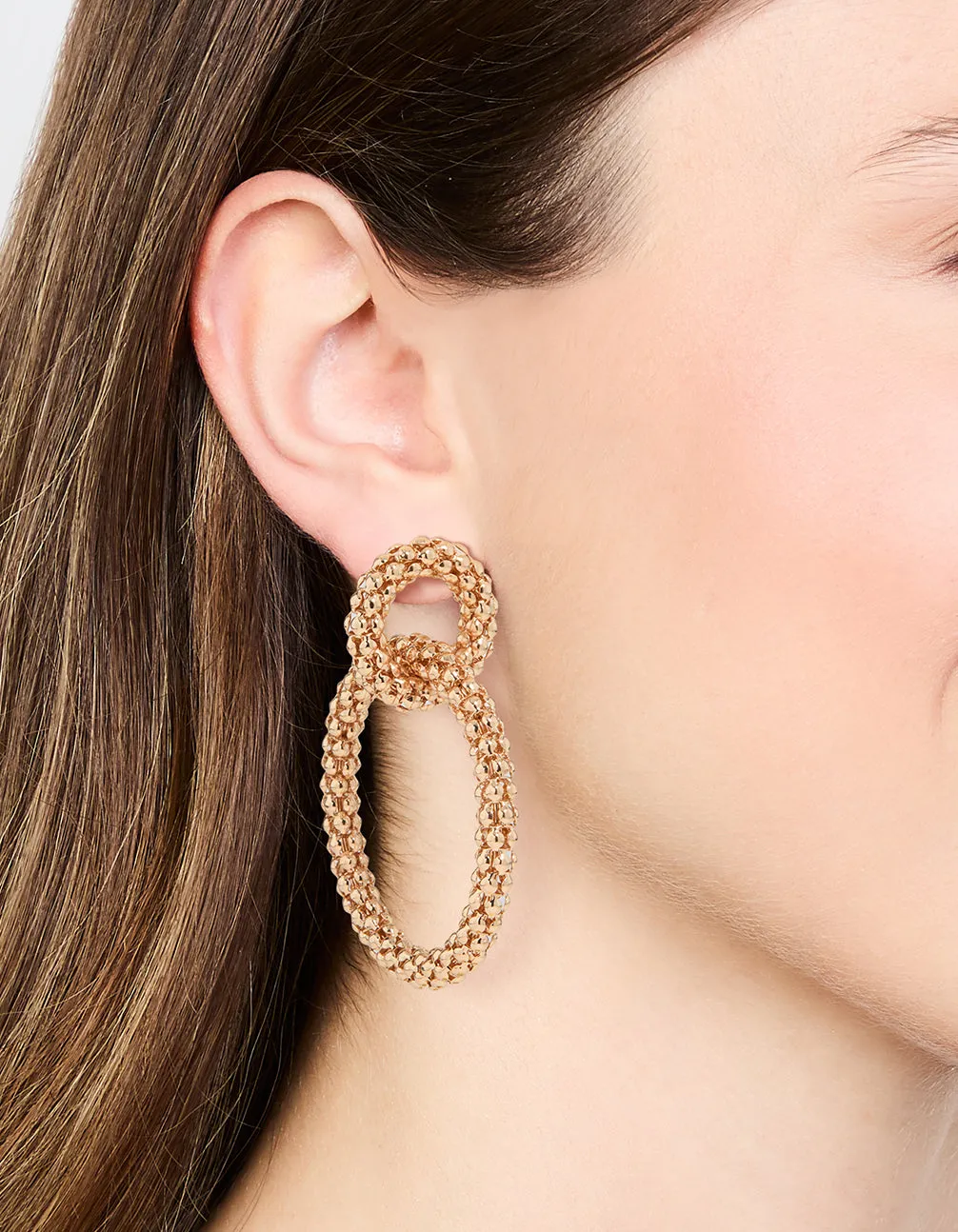 Gold Textured Double Circle Drop Earrings