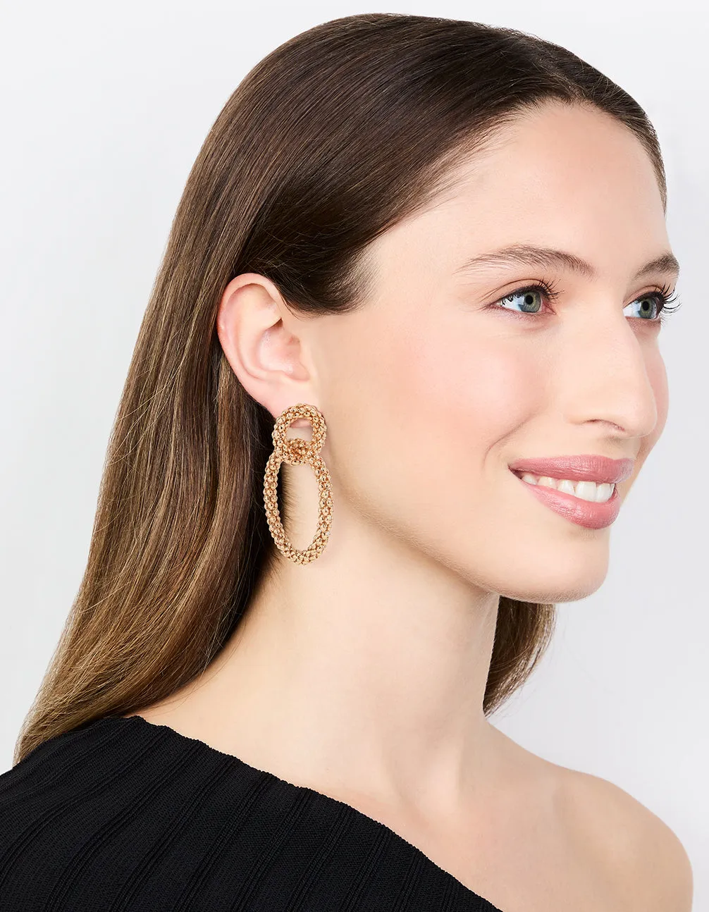 Gold Textured Double Circle Drop Earrings