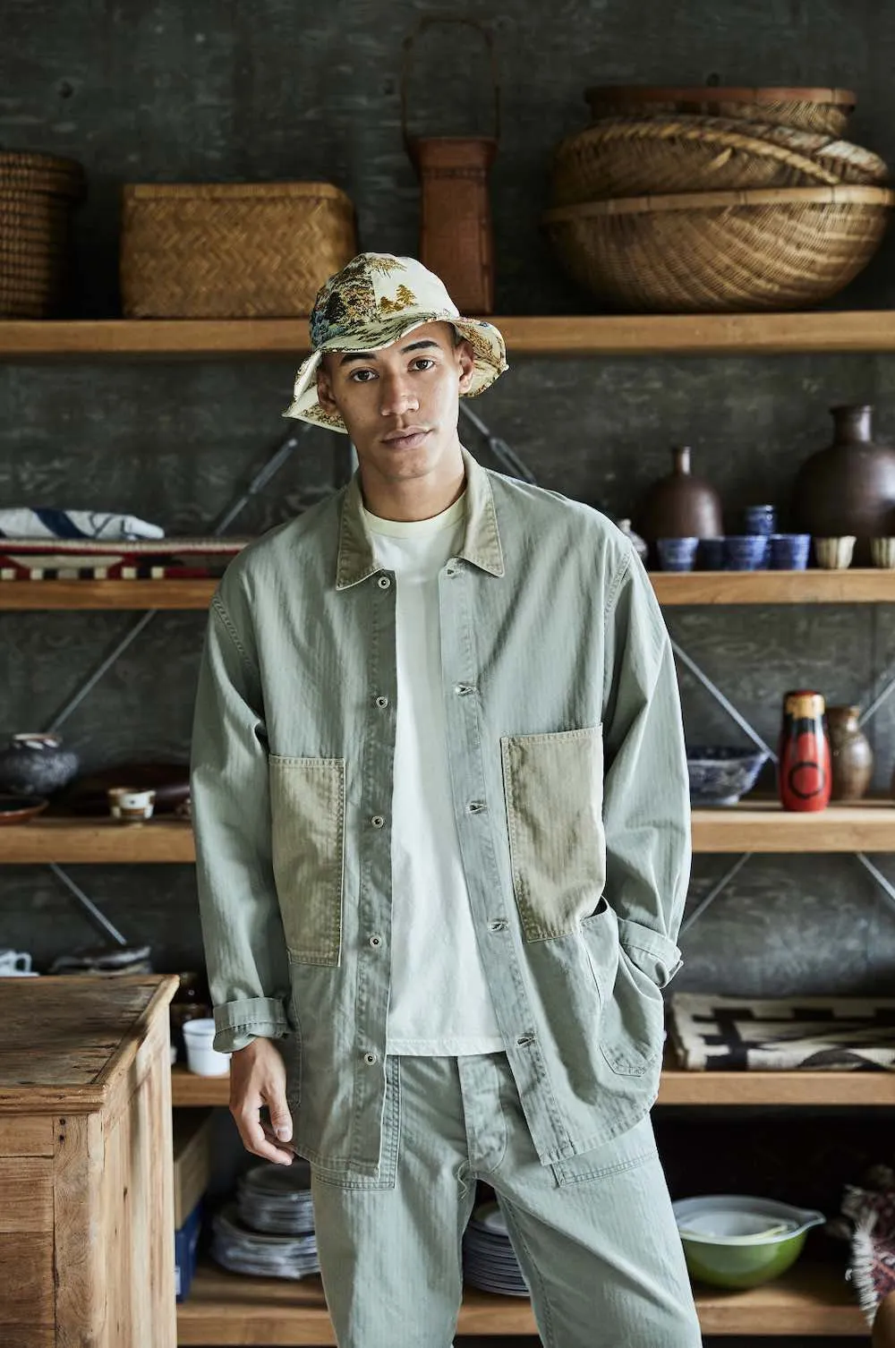 Herringbone Utility Coverall Jacket - Green