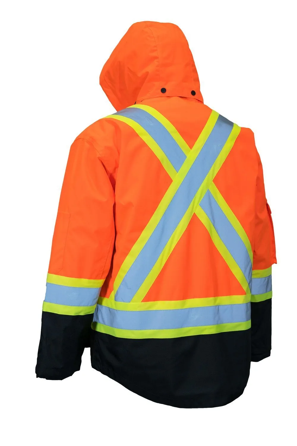 Hi Vis Winter Safety Parka with Removable Down Insulated Nylon Puffer Jacket