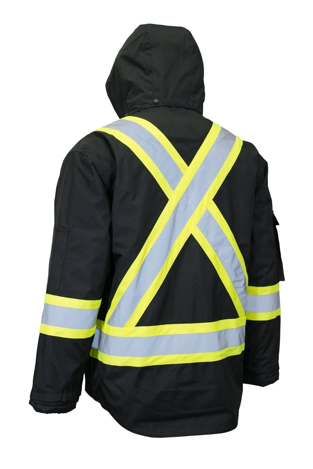 Hi Vis Winter Safety Parka with Removable Down Insulated Nylon Puffer Jacket