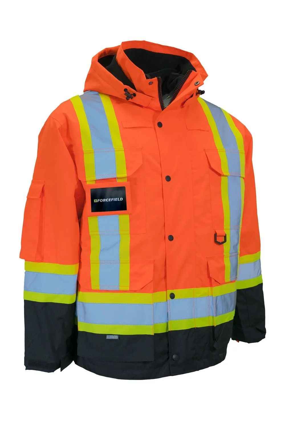 Hi Vis Winter Safety Parka with Removable Down Insulated Nylon Puffer Jacket