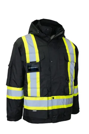 Hi Vis Winter Safety Parka with Removable Down Insulated Nylon Puffer Jacket