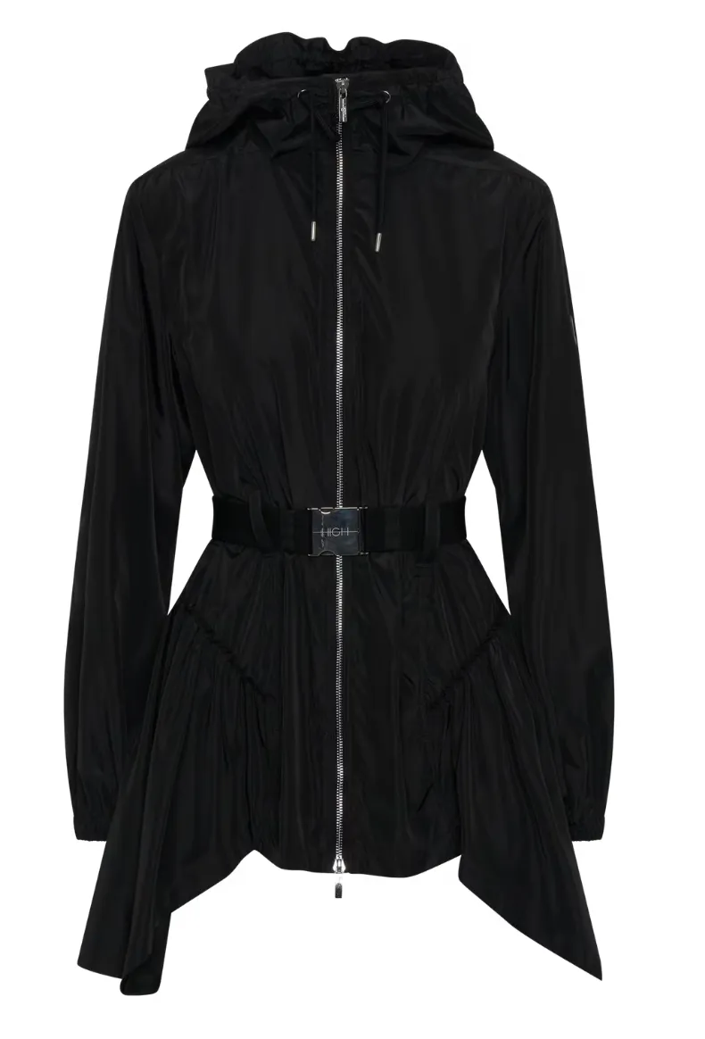 High Mistaken sort parka med belte i livet