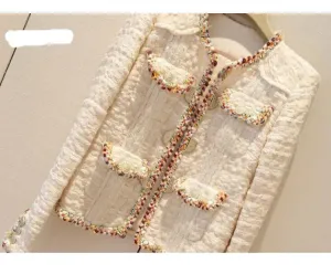 High Quality Crop Tweed Jacket Runway Women Coats and Jackets  Elegant Single Breasted Beige Office Ladies Jacket Crop Coat
