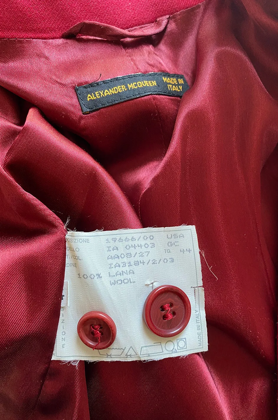 Important Fall 1999 Alexander McQueen 'The Overlook' Immaculately Tailored Deep Red Fantail Coat