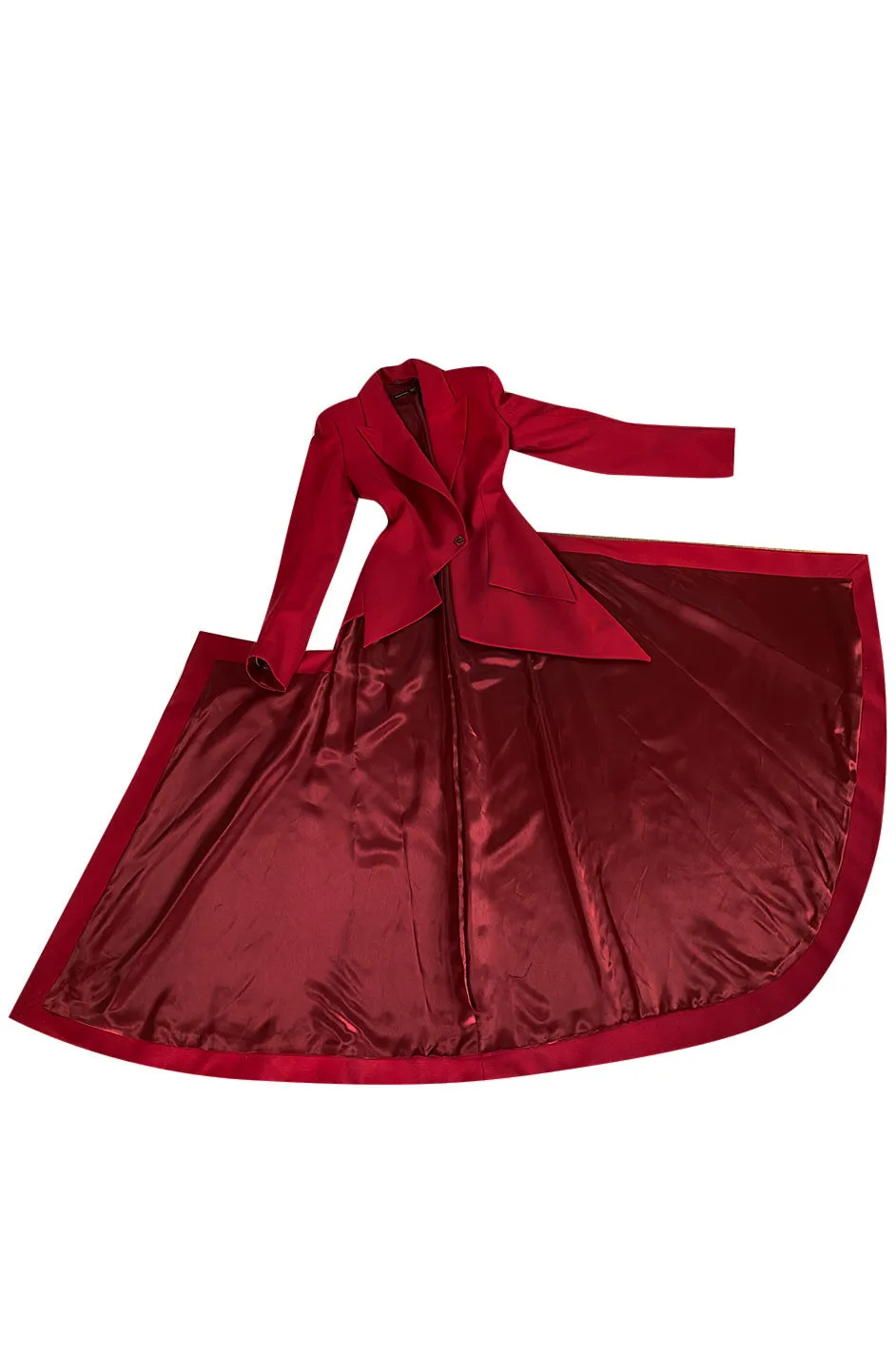 Important Fall 1999 Alexander McQueen 'The Overlook' Immaculately Tailored Deep Red Fantail Coat