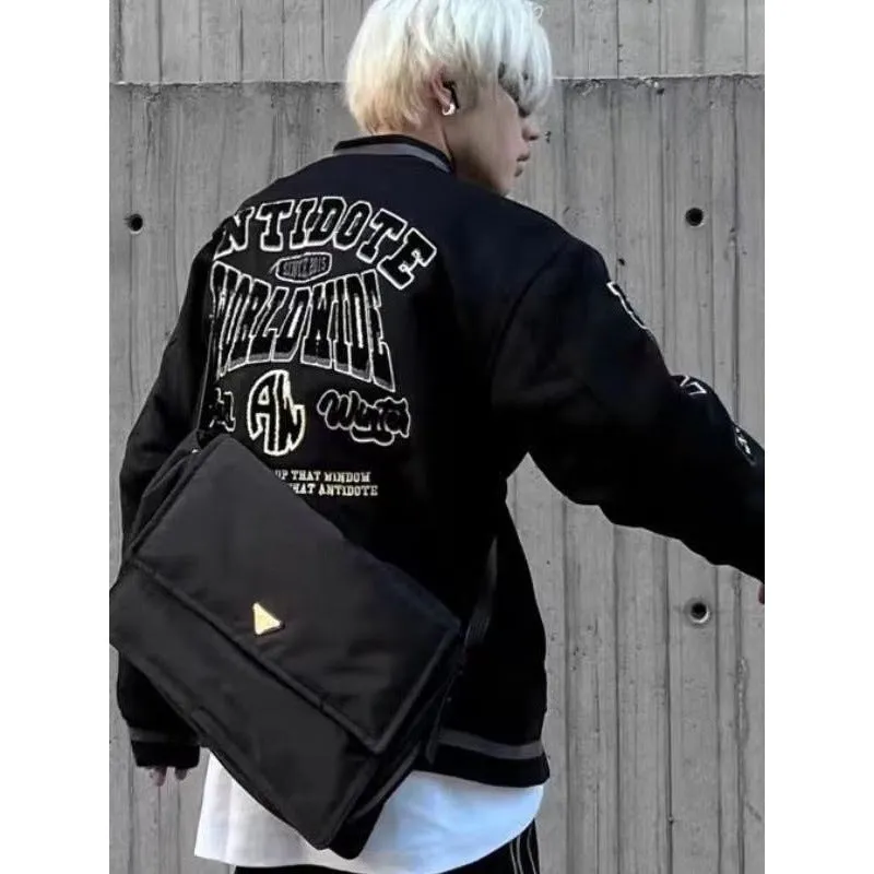 INSTOCK - Cross-border black embroidered woolen baseball jacket
