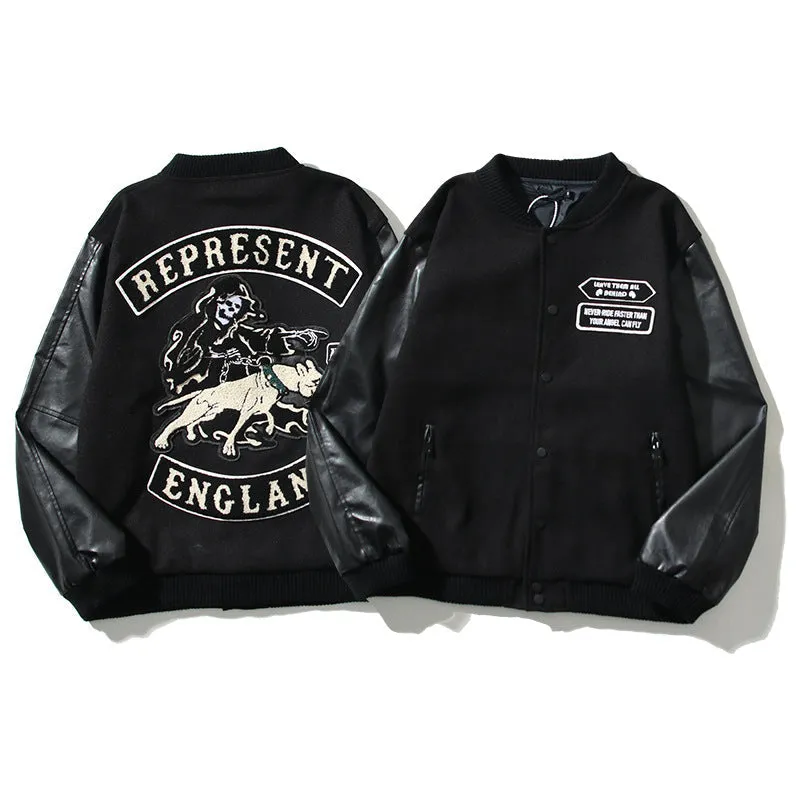 INSTOCK- Vicious dog embroidery stitching leather sleeves