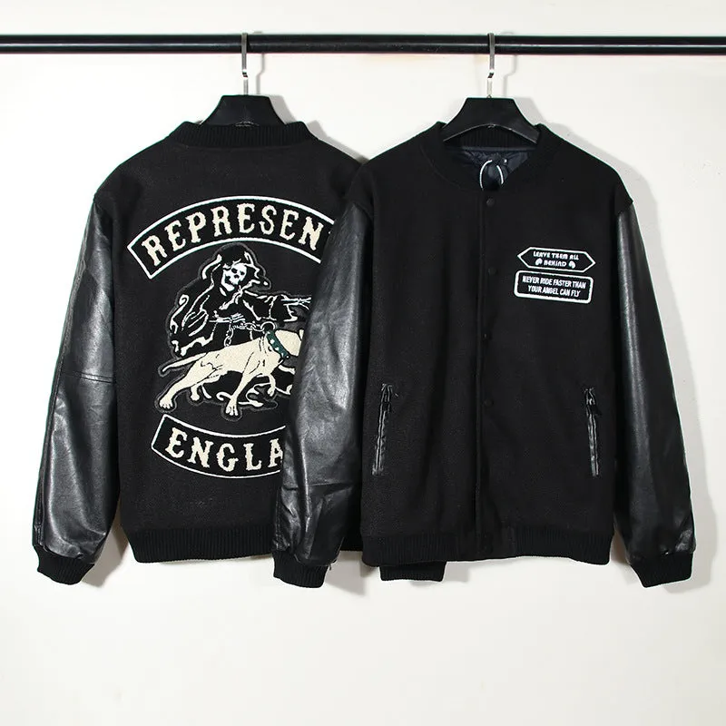 INSTOCK- Vicious dog embroidery stitching leather sleeves