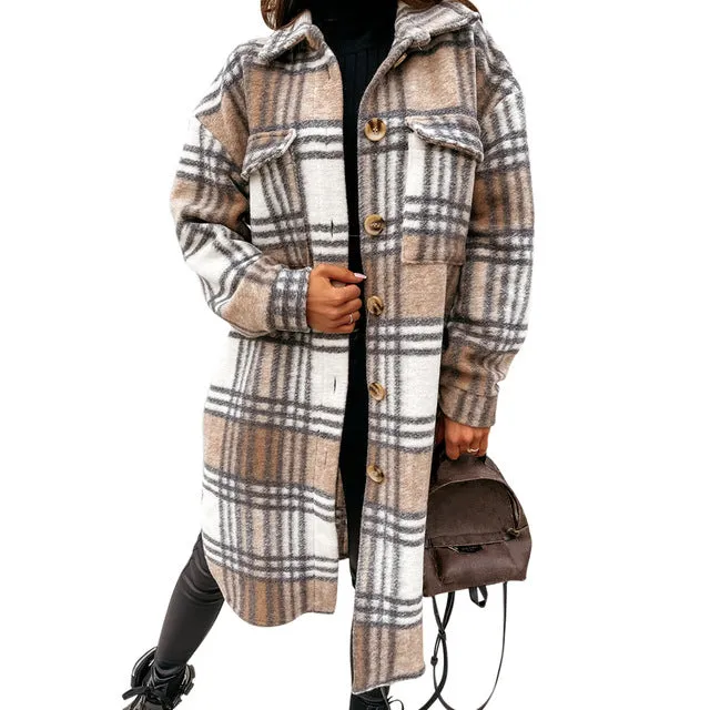 Jacket Casual Oversized Turn Down Collar Long Coat Female Woolen Blends Overcoat