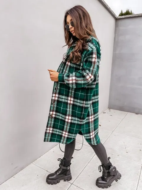 Jacket Casual Oversized Turn Down Collar Long Coat Female Woolen Blends Overcoat