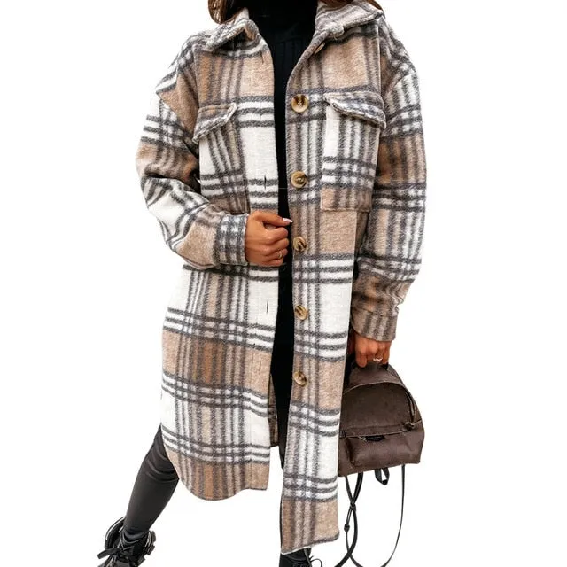 Jacket Casual Oversized Turn Down Collar Long Coat Female Woolen Blends Overcoat