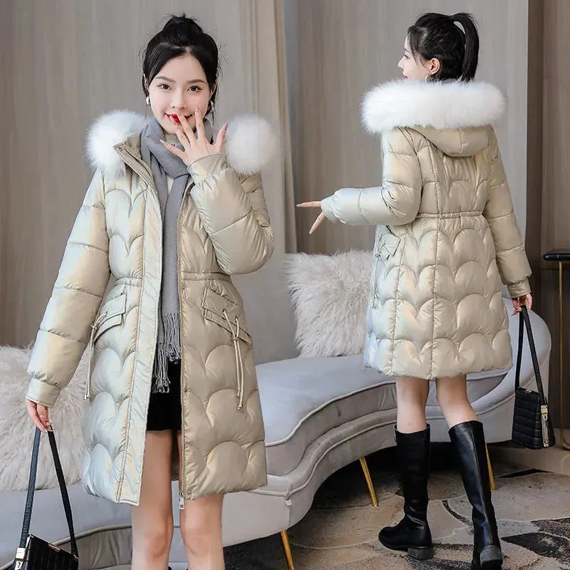 Jacket Parkas Women Coat Fur Collar Hooded Overcoat Female Jacket Thick Warm Cotton Padded Puffer Parka Outwear