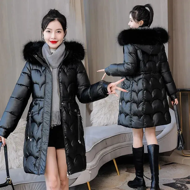 Jacket Parkas Women Coat Fur Collar Hooded Overcoat Female Jacket Thick Warm Cotton Padded Puffer Parka Outwear
