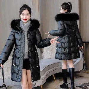 Jacket Parkas Women Coat Fur Collar Hooded Overcoat Female Jacket Thick Warm Cotton Padded Puffer Parka Outwear
