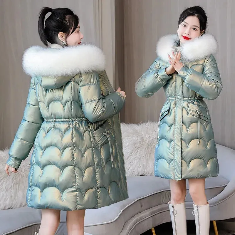 Jacket Parkas Women Coat Fur Collar Hooded Overcoat Female Jacket Thick Warm Cotton Padded Puffer Parka Outwear