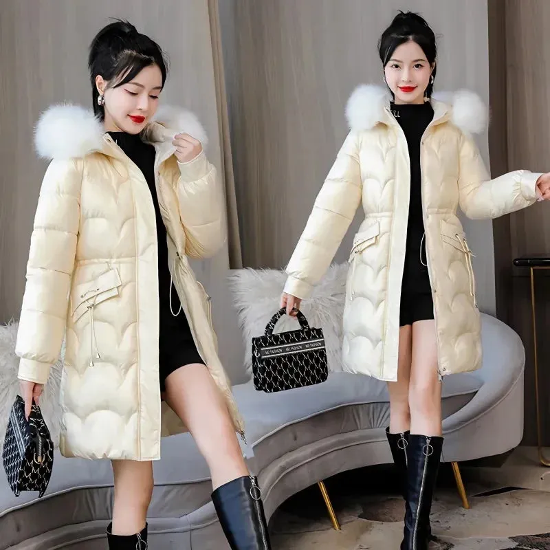 Jacket Parkas Women Coat Fur Collar Hooded Overcoat Female Jacket Thick Warm Cotton Padded Puffer Parka Outwear