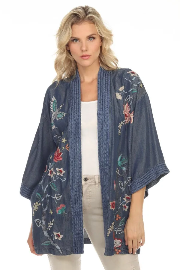 Johnny Was Workshop Viola Embroidered Denim Kimono Boho Chic W47522 NEW