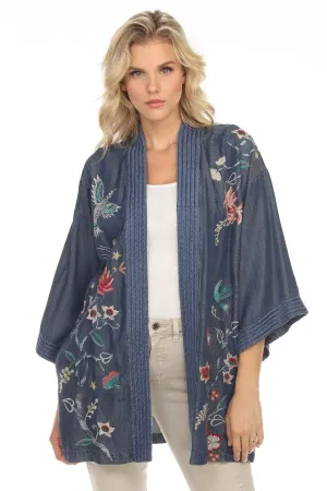 Johnny Was Workshop Viola Embroidered Denim Kimono Boho Chic W47522 NEW