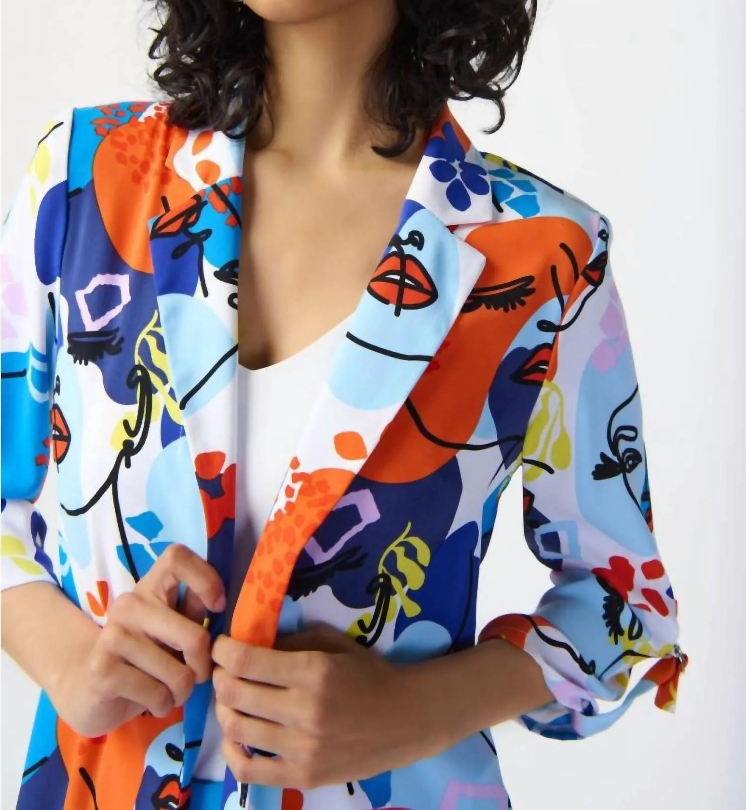 Joseph Ribkoff - Abstract Face Print Longline Blazer