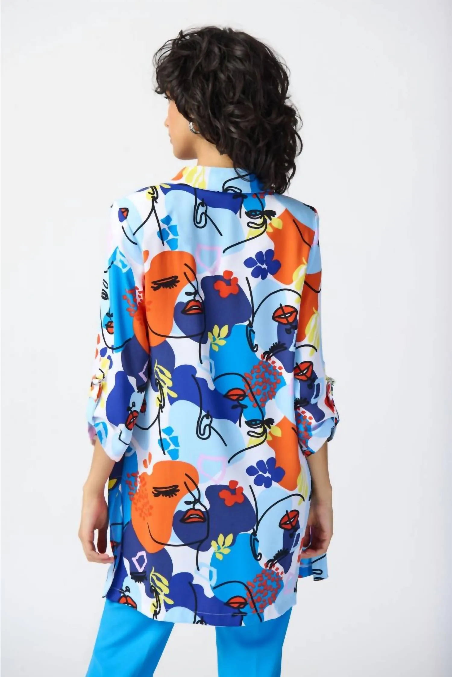 Joseph Ribkoff - Abstract Face Print Longline Blazer