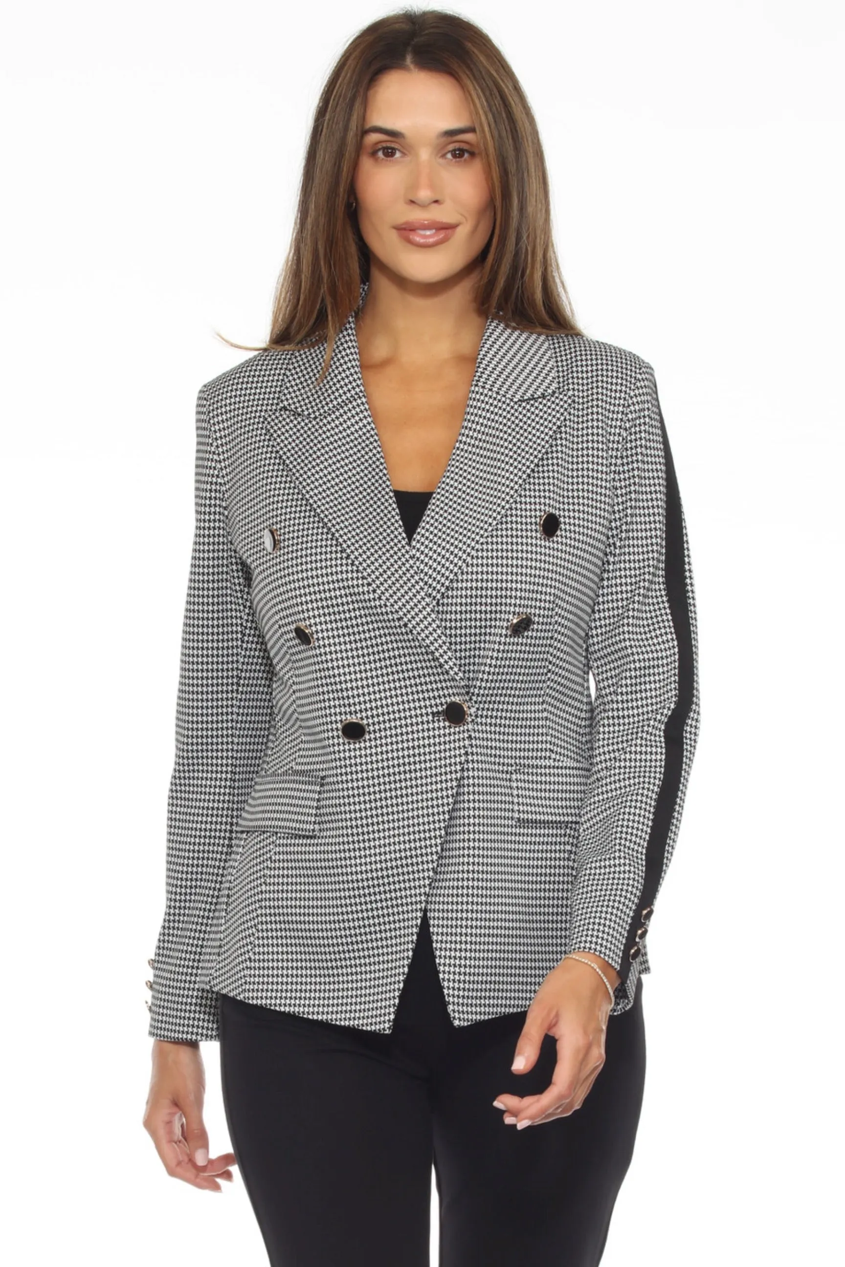 Joseph Ribkoff Black/Vanilla Houndstooth Double Breasted Blazer Jacket 244938