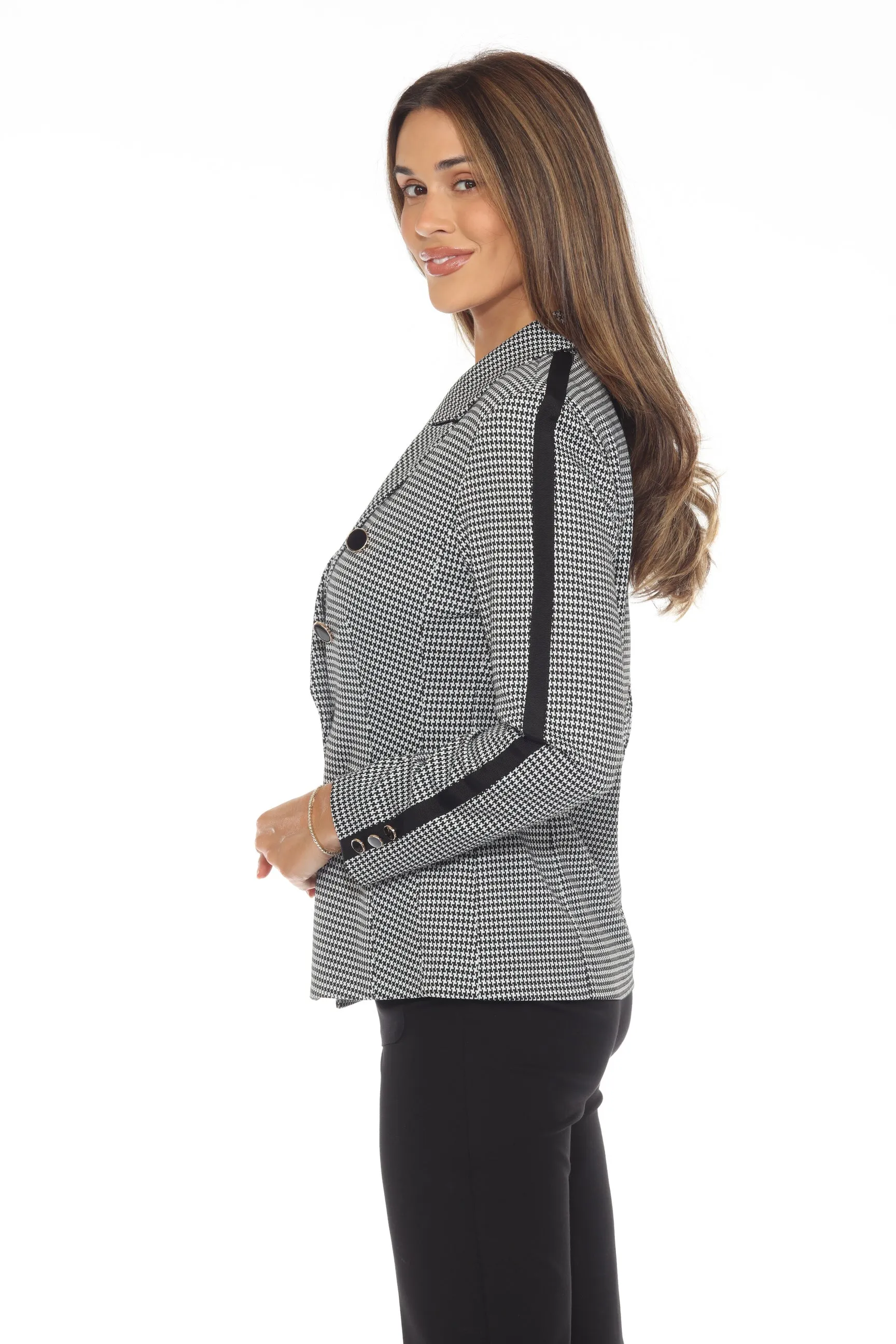 Joseph Ribkoff Black/Vanilla Houndstooth Double Breasted Blazer Jacket 244938