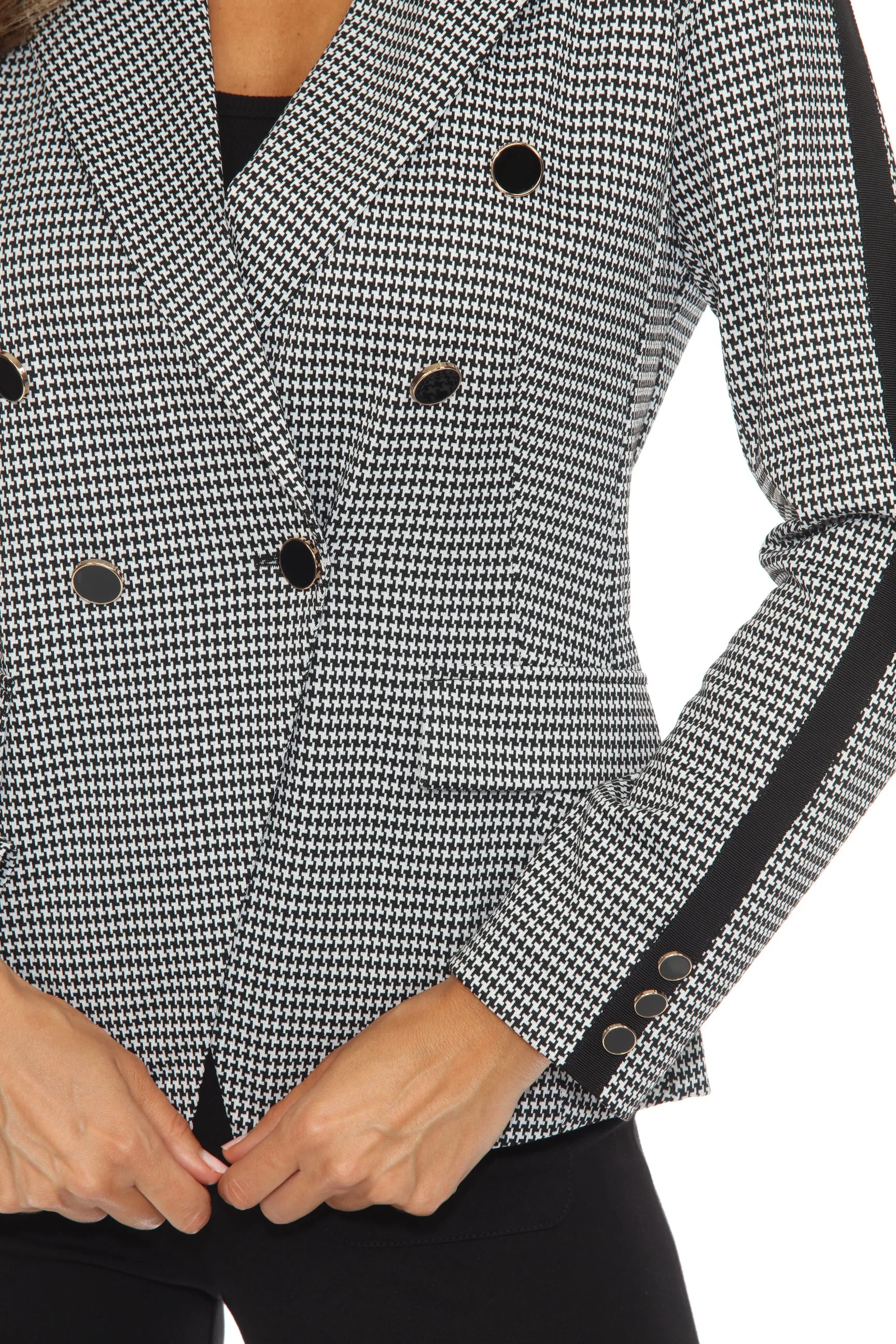 Joseph Ribkoff Black/Vanilla Houndstooth Double Breasted Blazer Jacket 244938