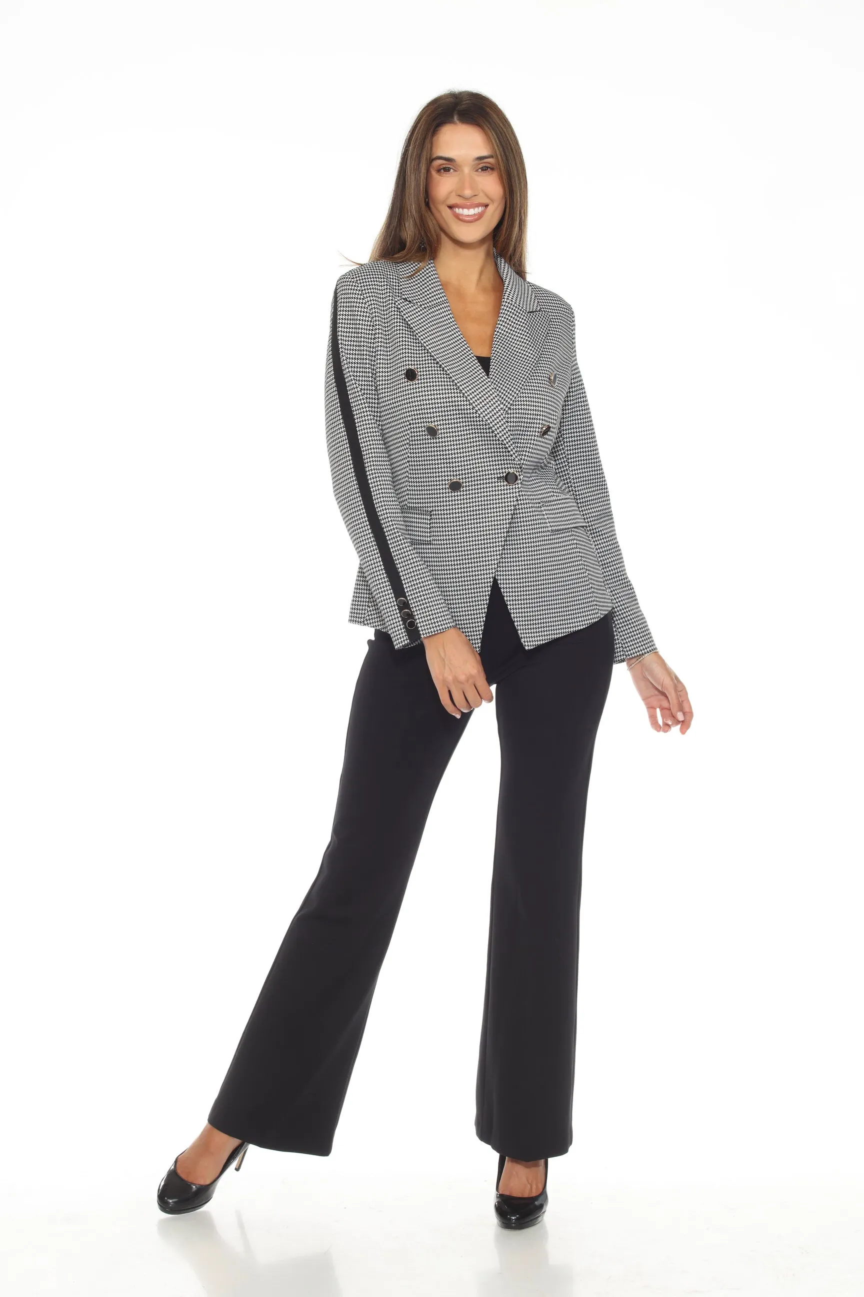 Joseph Ribkoff Black/Vanilla Houndstooth Double Breasted Blazer Jacket 244938