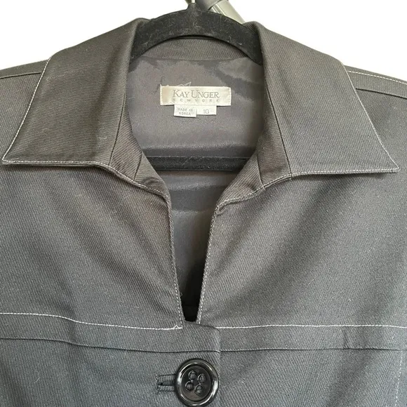 KAY Unger Vintage Black Stretch Cotton Trench Coat Size 10