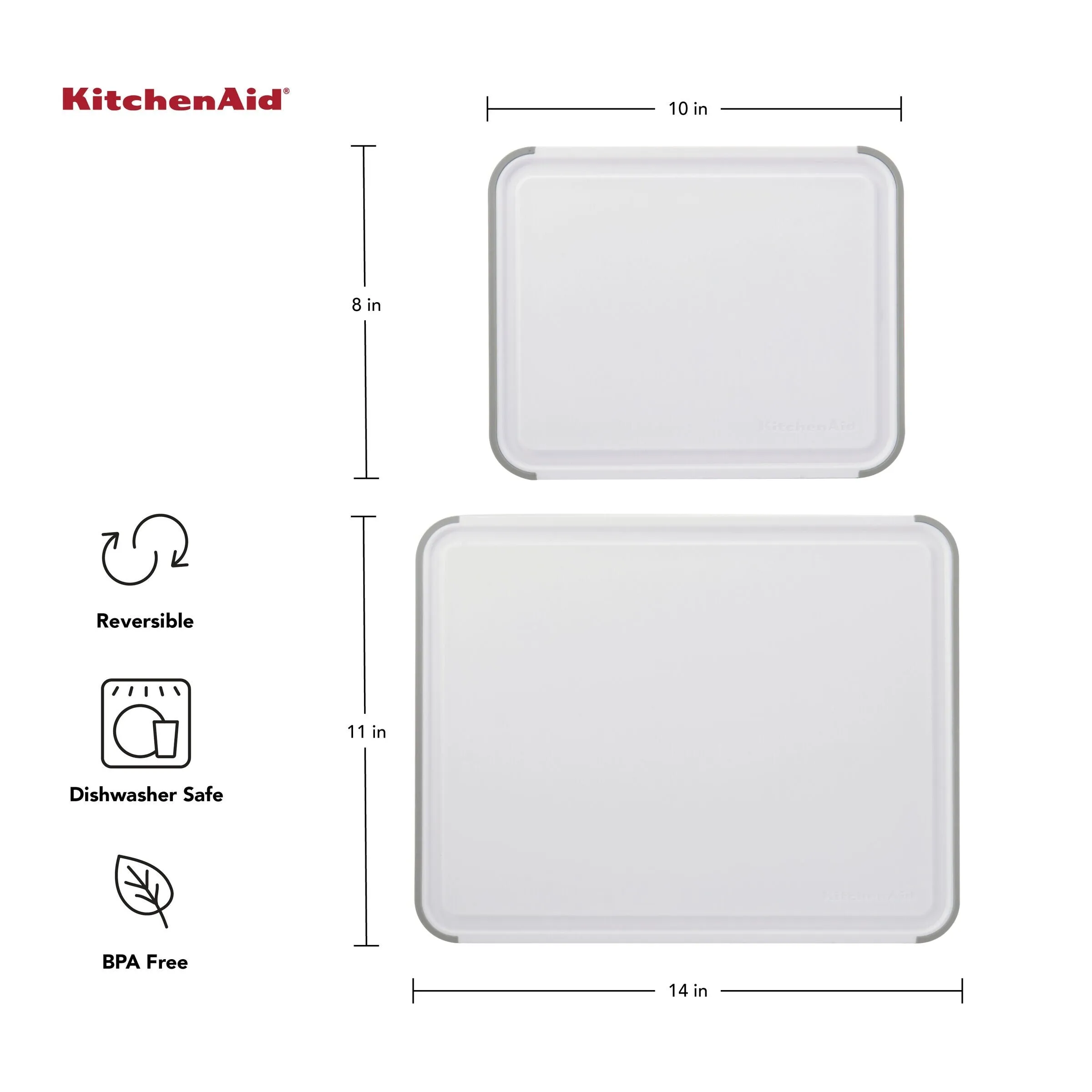 KitchenAid Classic 2 Piece Plastic Cutting Board, Set of 2, White - Set of 2