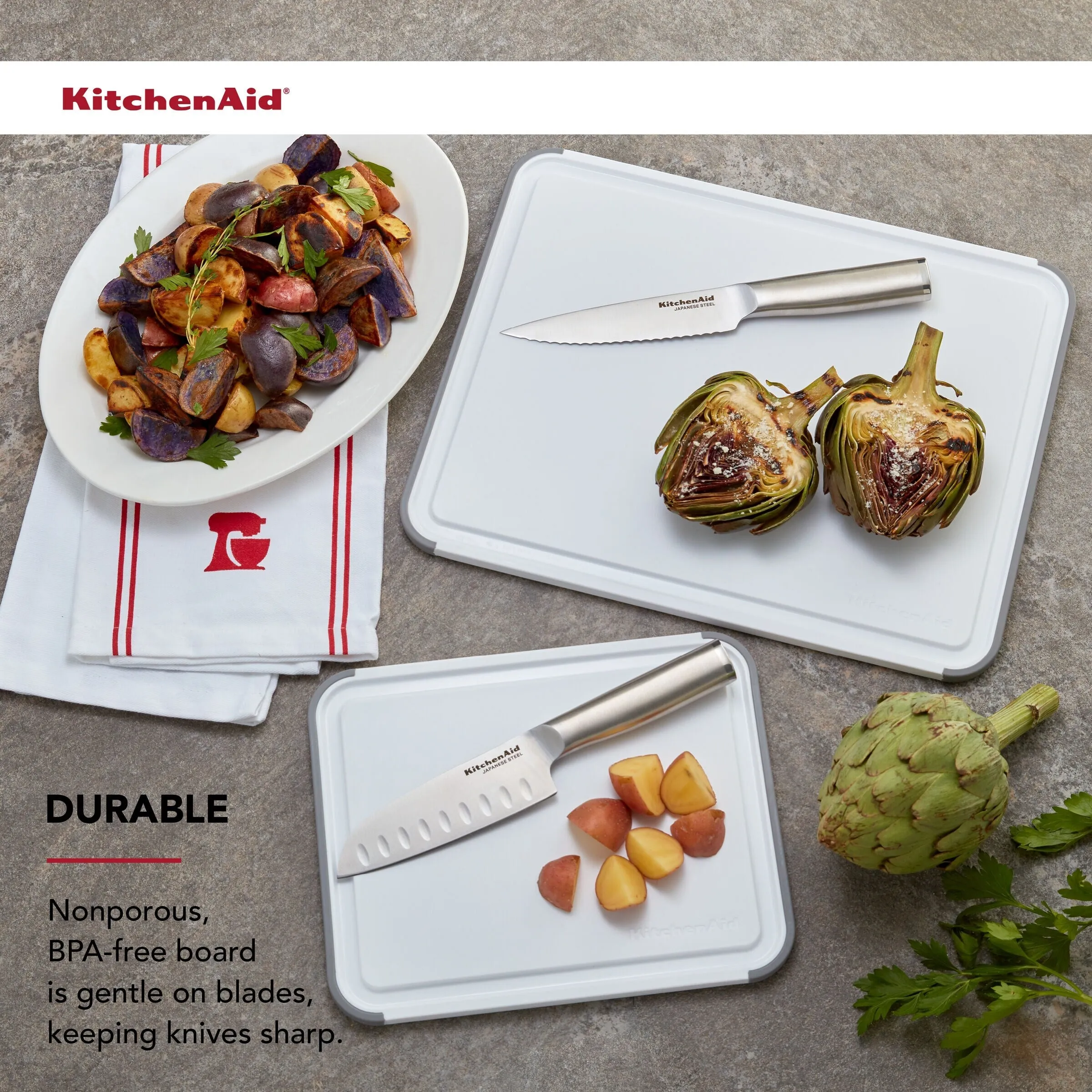 KitchenAid Classic 2 Piece Plastic Cutting Board, Set of 2, White - Set of 2