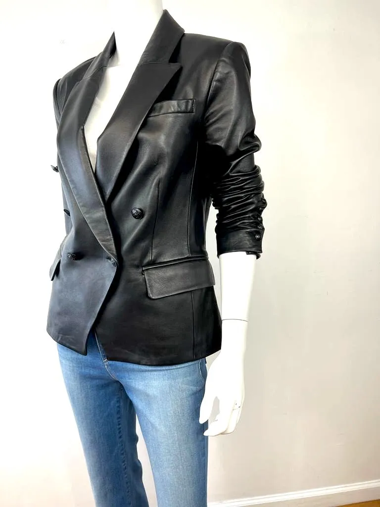 L'AGENCE KENZIE DOUBLE BREASTED LEATHER BLAZER