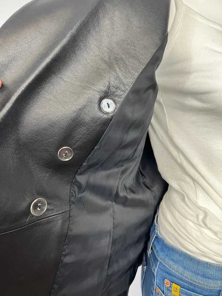 L'AGENCE KENZIE DOUBLE BREASTED LEATHER BLAZER