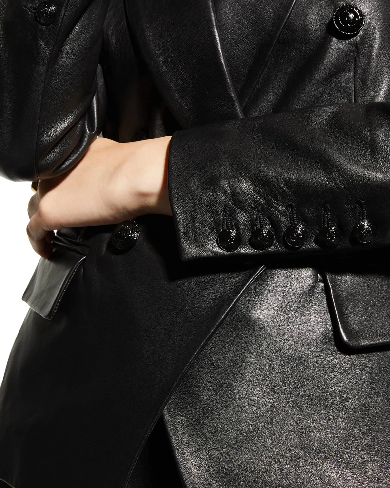 L'AGENCE KENZIE DOUBLE BREASTED LEATHER BLAZER