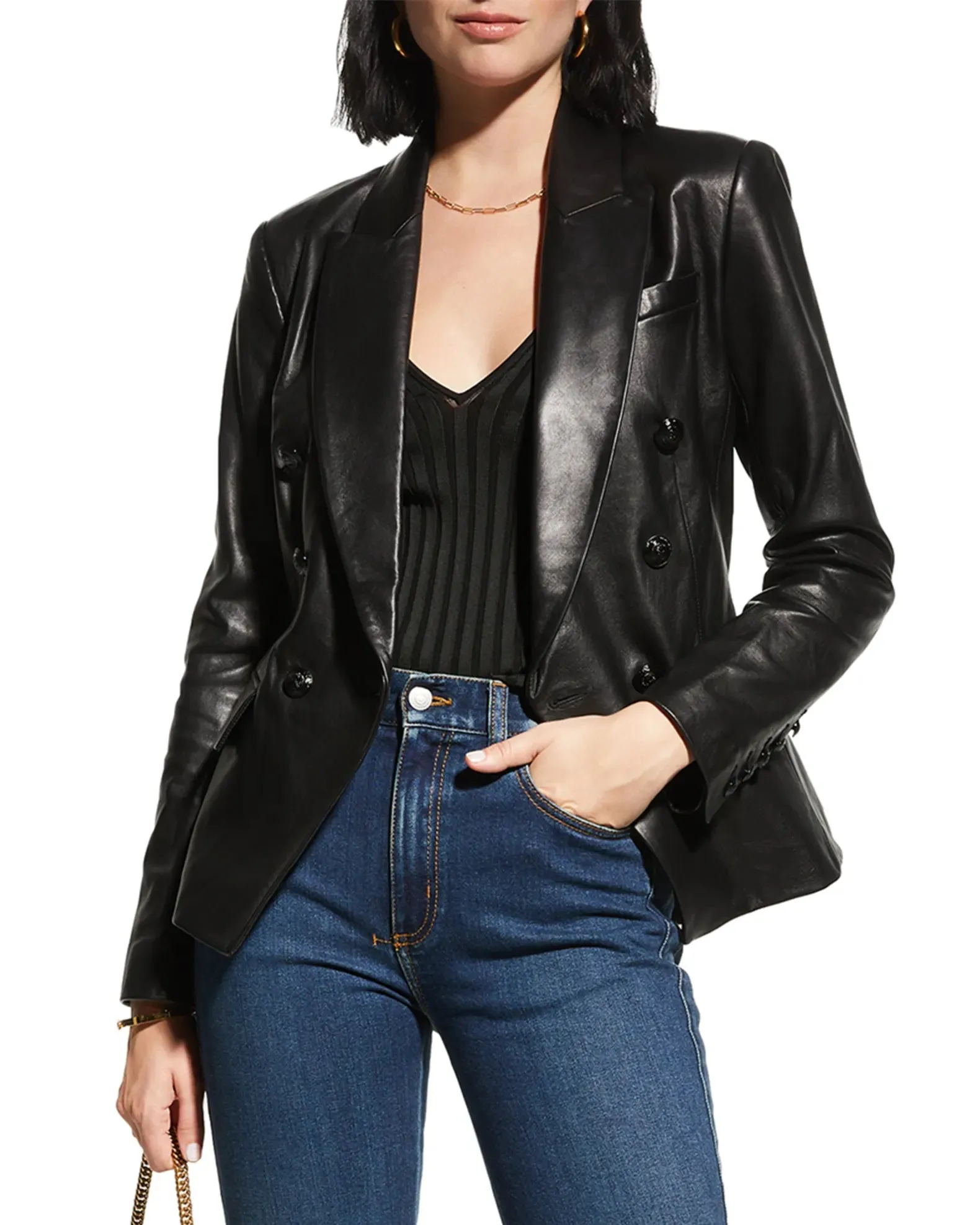 L'AGENCE KENZIE DOUBLE BREASTED LEATHER BLAZER