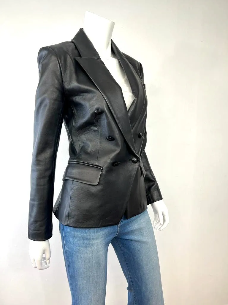 L'AGENCE KENZIE DOUBLE BREASTED LEATHER BLAZER