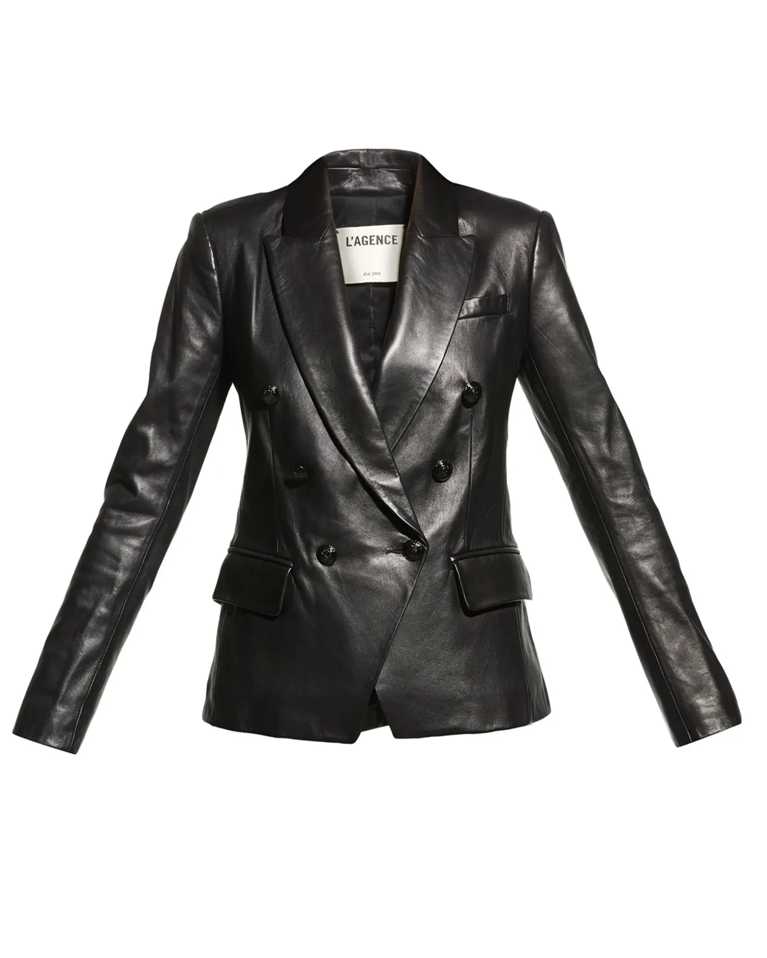 L'AGENCE KENZIE DOUBLE BREASTED LEATHER BLAZER