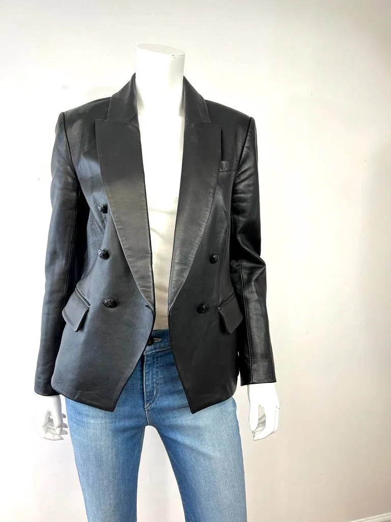 L'AGENCE KENZIE DOUBLE BREASTED LEATHER BLAZER