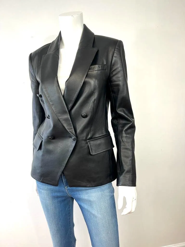 L'AGENCE KENZIE DOUBLE BREASTED LEATHER BLAZER