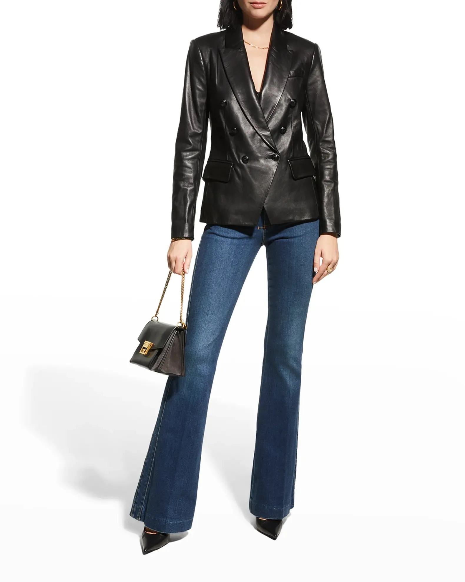 L'AGENCE KENZIE DOUBLE BREASTED LEATHER BLAZER