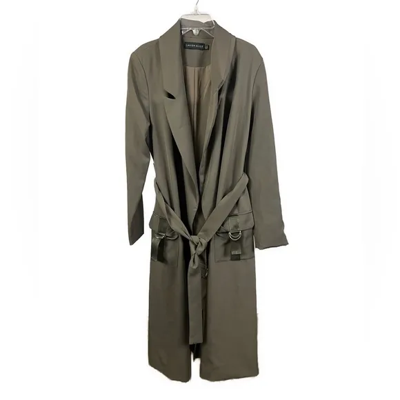 Lavish Alice Women's Long Line Belted Tie Front Trench Coat-‎ Size 6