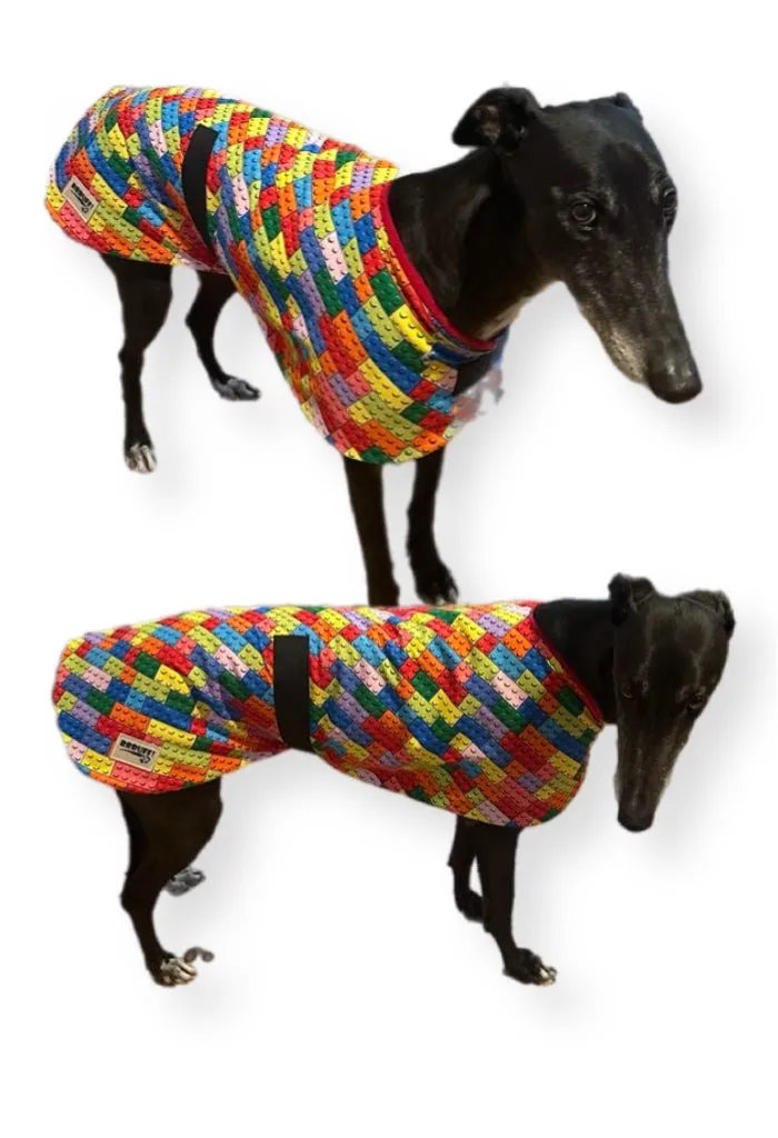 Lego inspired bright Greyhound classic coat rug snuggly cotton/polar fleece combo washable
