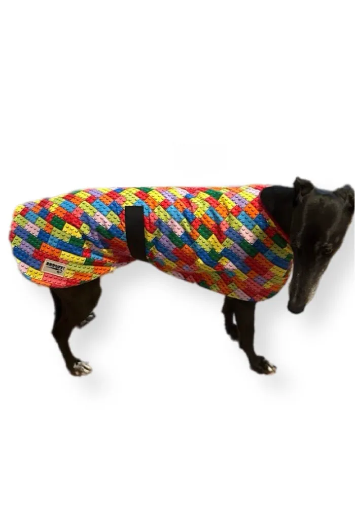 Lego inspired bright Greyhound classic coat rug snuggly cotton/polar fleece combo washable