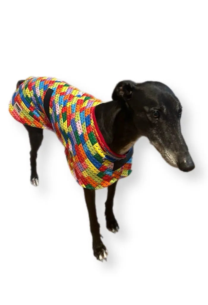 Lego inspired bright Greyhound classic coat rug snuggly cotton/polar fleece combo washable