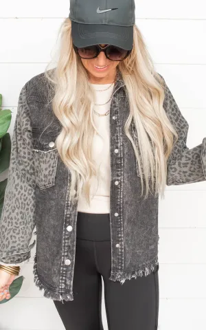 Leopard Contrast Denim Jacket - Final Sale